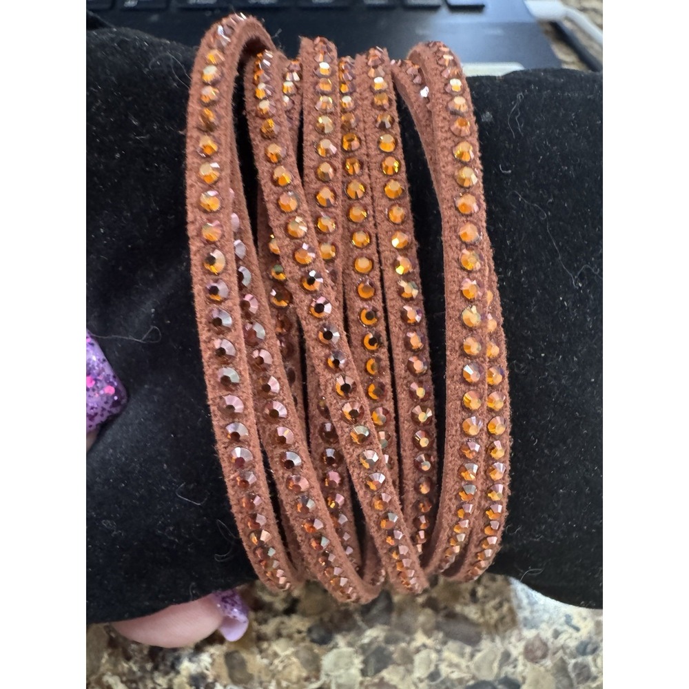 Touchstone Crystal Rust Wrap-Star Bracelet‎ Brown NEW Alcantara